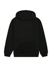 Men's Twist Tea And Double D Casual French Terry Jacket, Loose-Fitting Hoodie With Monogram Print, Kangaroo Pocket Cotton Hoodie Thermal Jumper Cold Jacket