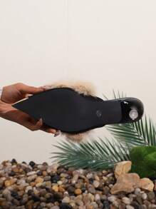 Women Faux Fur Mule Backless Pointed Toe Mid Heel Slip On Shoes - Black - View 8