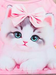 Chatreadl 少女两件套可爱休闲小猫蝴蝶结印花吊带夏季 - 粉色 - 查看 3