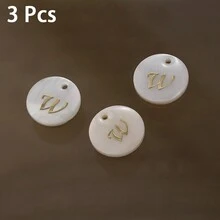 3 Peças Pingente Redondo de Concha de 15mm, 26 Peças Contas com Letra de Furo Único, Padrão de Alfabeto de A a Z, Para Fazer Colar, Pulseira, Artesanato de Joias