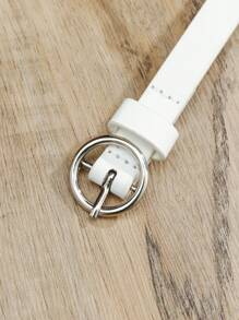 4pcs Women's Round Buckle Solid Color PU Leather Thin Waist Belt, Suitable For Pants, Jeans, Dresses, Coats, Daily Decor