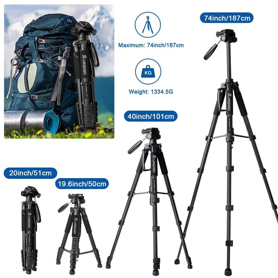 74 英寸专业级相机三脚架 - 为 DSLR、手机和投影仪提供坚固支撑 | 非常适合摄影、视频博客和旅行 | 紧凑设计,配有手提包 | 非常适合酒店使用 | 随时随地捕捉稳定镜头!适用于手机 Android 手机 手机用于手持自拍、户外活动、采访、直播 适用于摄影和视频录制、照片自拍视频录制 Zoom 会议、手持自拍、户外活动、采访、直播、视频博客 强承重 - 黑色 - 查看 1