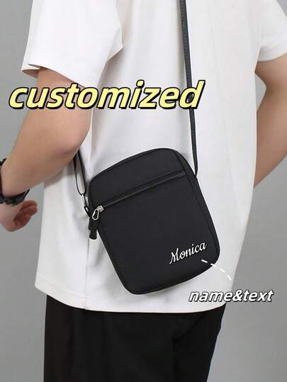 Customize Your Own Bag, A Simple And Stylish Solid Color Messenger Bag, A Small Square Messenger Bag With A Black Canvas Zipper Closure, Which Can Be Customized With Your Own Name, Lucky Letters, Numbers, Words, Etc. It Is Suitable For Daily Commuting To Work And Business Work, And Is Suitable For Both Men And Women. Bags Ladies