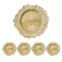 圣诞节12件套金色一次性塑料餐盘，奢华风格甜点、小吃托盘，适用于婚礼、酒店、派对装饰、家居、商业用途、生日、婚宴及户外活动，新年家居装饰礼品 - 彩色 - 查看 4