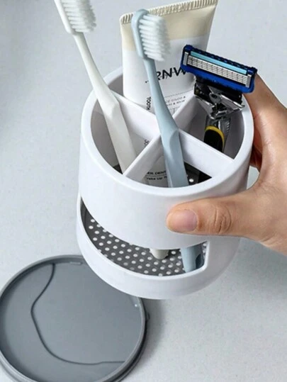 1pc Multifunction Round Multi-Grid Toothbrush Storage Box, Toothpaste Storage Rack For Bathroom Home Bathroom Decor Fall Decor Back To School