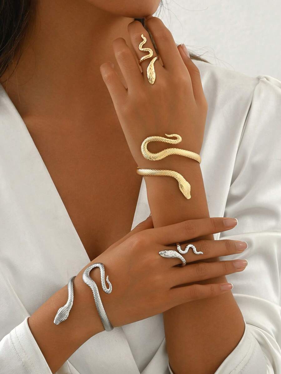 Fashion Design Snake Shaped Luxury EU&US Style Bracelet & Ring Set - Multicolor - View 1
