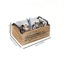 1 pezzo Scatola portaposate in legno con 4 scomparti, contenitore argentato per forchetta, coltello e cucchiaio, adatto per feste, picnic e campeggio, ideale per la cucina di famiglia e per gli strumenti da picnic all'aperto - Portaposate in legno - Visualizzare 3