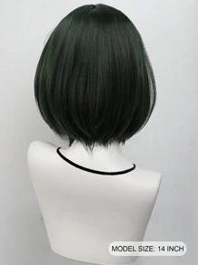 14 inch korte rechte donkergroene BOB-pruik met pony's synthetische cartoon anime cosplay haar pruiken voor vrouwen meisjes dagelijks feest kostuum pruiken Halloween feest verjaardag vakantie Thanksgiving dag kerstcadeaus decoraties cos rekwisieten accessoires