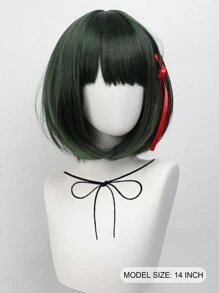 14 inch korte rechte donkergroene BOB-pruik met pony's synthetische cartoon anime cosplay haar pruiken voor vrouwen meisjes dagelijks feest kostuum pruiken Halloween feest verjaardag vakantie Thanksgiving dag kerstcadeaus decoraties cos rekwisieten accessoires