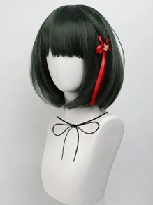 14 inch korte rechte donkergroene BOB-pruik met pony's synthetische cartoon anime cosplay haar pruiken voor vrouwen meisjes dagelijks feest kostuum pruiken Halloween feest verjaardag vakantie Thanksgiving dag kerstcadeaus decoraties cos rekwisieten accessoires