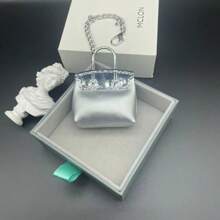 1pc New Creative Mini Wax Leather Pouch Keychain, Delicate Metal Chain Decor Burgundy Red Cute Mini Pouch Accessory, Portable Small Clown Bag, Gift For Best Friend