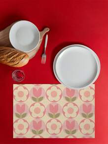 1 pieza Tapete individual de primavera de PVC, decoración del hogar con flores de dibujos animados, colorido y lindo tapete floral para comedor, almohadilla de mesa de cocina, tapete de primavera, adecuado para la decoración de la cocina interior, regalo esencial para familia y amigos - Multicolor - Ver 5