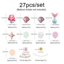 27pcs/Set Birthday Party Decoration Package Includes Macaron Flower, Mermaid Balloon, Happy Birthday Flag Banner, Letter Pennant Back To School Valentine Day