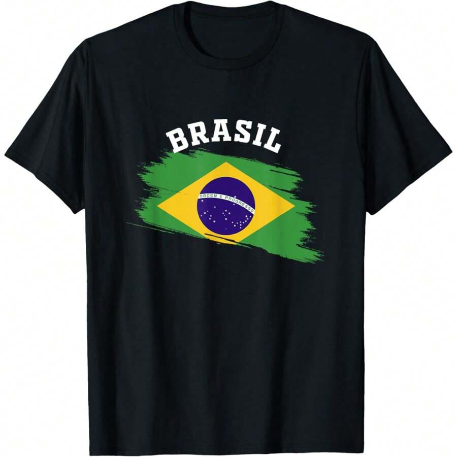 Brasil Souvenirs Brazil Brasilia Vacation Brazilian Gifts T-Shirt - Casual Crew Neck, Short Sleeve Top, Perfect For Spring & Summer - Black - View 1