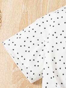 2 件套少女夏季服装：系带正面印花彩虹字母图案短款上衣 T 恤和网眼 A 字裙套装 - 黑色 - 查看 4