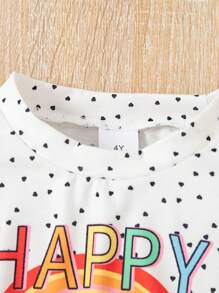 2 件套少女夏季服装：系带正面印花彩虹字母图案短款上衣 T 恤和网眼 A 字裙套装 - 黑色 - 查看 3