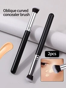2pcs 270 Degree Rounded Tip Concealer Brush, Flawless, Non-Cakey, Multi-Functional, Portable Makeup Brush Tool For Beginners - Black - View 3