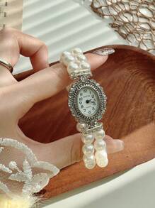 Reloj de mujer con decoración de cristales, esfera redonda con manecillas, reloj de cuarzo, ideal como regalo para estudiantes que regresan a la escuela - Unitalla - Ver 2