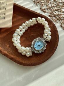 Reloj de mujer con decoración de cristales, esfera redonda con manecillas, reloj de cuarzo, ideal como regalo para estudiantes que regresan a la escuela - Unitalla - Ver 6