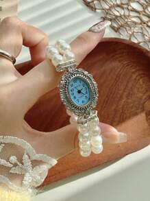 Reloj de mujer con decoración de cristales, esfera redonda con manecillas, reloj de cuarzo, ideal como regalo para estudiantes que regresan a la escuela - Unitalla - Ver 3