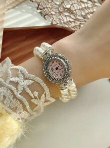 Reloj de mujer con decoración de cristales, esfera redonda con manecillas, reloj de cuarzo, ideal como regalo para estudiantes que regresan a la escuela - Unitalla - Ver 8