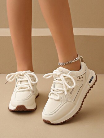 Women's Round Toe Fashion Lace-Up Thick Sole Student Casual Comfortable Chunky Sneakers