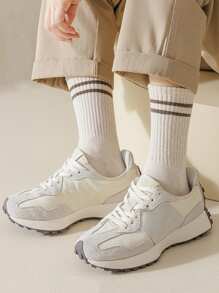 8 pares de calcetines hasta media pantorrilla para hombre, calcetines deportivos de unicolor y a la moda para primavera y otoño, calcetines largos informales estilo japonés ligeros, transpirables y absorbentes del sudor para uso diario