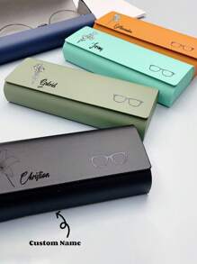 1pc Premium Mirrored Eyeglasses Case, High-End Customized Unique Image/Name Solid Color Glasses Box, Minimalist Design: Portable, Waterproof, Dustproof Function, Hard Shell PU Leather Floral Print Eyeglass Case, Name Glasses Box Suitable For Sunglasses, Prescription Glasses, Reading Glasses, Protective Eyewear Case And Rigid Sunglasses Case, Ideal Gift For Travel, Outdoor, Men And Women