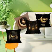 4pcs Ramadan Golden Moon And Lantern Printed Cushion Cover Set, 45*45cm Single-Sided - Multicolor - View 8