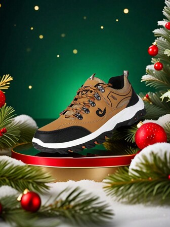 2024 Christmas Men Outdoor Camping Hiking Boots, Leather Upper Anti-Slip Retro Workwear, British Style Business Casual Shoes, High-End Versatile Daily Commute Walking Sneakers, Plus Size