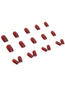 Color A 按压指甲 Color A 按压指甲短酒红色中方形指甲胶套装，短棺材丙烯酸指甲按压凝胶指甲，明亮可重复使用指甲，24 件... - 酒紅色 - 查看 3