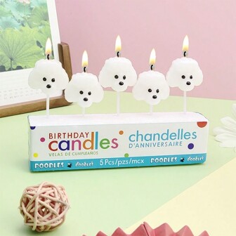 5pcs Cute Puppy/Dog Cake Decorative Candles, Teddy Bear Animal Dog Zodiac Happy Birthday Cartoon Candles