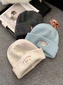 Puppy Embroidery Knitted Beanie Hat For Women, Warm, Cute, Suitable For Students, Couples, Autumn/Winter - Hat - View 1