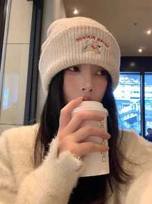 Puppy Embroidery Knitted Beanie Hat For Women, Warm, Cute, Suitable For Students, Couples, Autumn/Winter - Hat - View 4