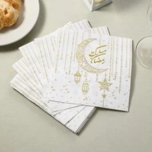 ورق مناديل ورقية أحادية الطبقة قياس 33*33 سم مخصصة لشهر رمضان، ناعمة ومريحة وماصة، مناسبة لتزيين طاولات حفلات رمضان والتناول