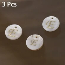 3 Peças Pingente Redondo de Concha de 15mm, 26 Peças Contas com Letra de Furo Único, Padrão de Alfabeto de A a Z, Para Fazer Colar, Pulseira, Artesanato de Joias