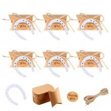 6 Sets Lucky Horseshoe Decorative Guest Wedding Favors, Vintage Metal Horseshoes, Labeled Kraft Paper Candy Box And Ribbon, Rustic Horseshoe Gifts For Wedding Party Decoration - Multicolor - View 1