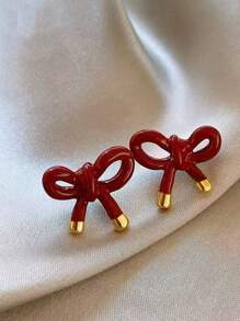 MESTILO 1 Pair Metal Red Bow Stud Earrings, Suitable For Women's Daily Wear, Christmas Valentines,Mom,Mother,Mother's Day,Gift - Red - View 3
