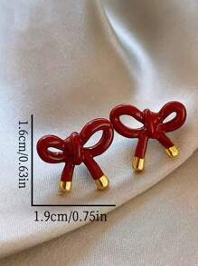MESTILO 1 Pair Metal Red Bow Stud Earrings, Suitable For Women's Daily Wear, Christmas Valentines,Mom,Mother,Mother's Day,Gift - Red - View 5