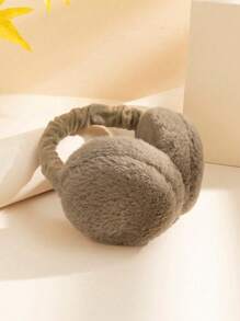 1pc Women's Solid Color Foldable Fashionable & Versatile Plush Warm Earmuffs, Random Lining Color - Brown - View 2