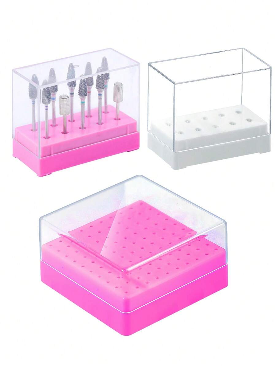7/10/48/100 Holes Nail Drill Bit Storage Box, White & Rose Red Empty Box, Nail Drill Display Rack, Nail Art Accessories & Tools