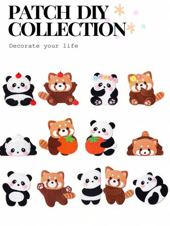 1枚 刺繍 漫画パンダアライグマ手帳装飾ファブリック ジャケット 自己接着衣類ステッカー