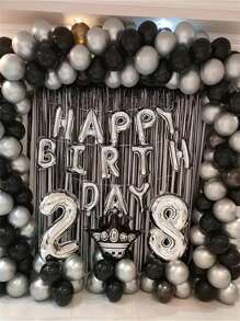 580pcs Black & Silver Balloon Garland Birthday Set, 40" Oversized Foil Number Balloons, Black Rose Petals, Suitable For Men & Women 16th, 18th, 20th, 21st, 25th, 30th, 35th, 45th Birthday Party Decorations