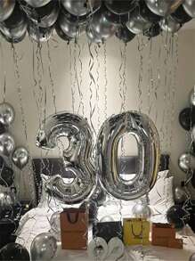580pcs Black & Silver Balloon Garland Birthday Set, 40" Oversized Foil Number Balloons, Black Rose Petals, Suitable For Men & Women 16th, 18th, 20th, 21st, 25th, 30th, 35th, 45th Birthday Party Decorations