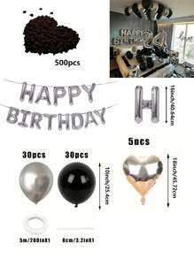 580pcs Black & Silver Balloon Garland Birthday Set, 40" Oversized Foil Number Balloons, Black Rose Petals, Suitable For Men & Women 16th, 18th, 20th, 21st, 25th, 30th, 35th, 45th Birthday Party Decorations