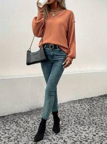 Casual And Simple Solid Color Ladies V-Neck Long-Sleeved Sweater Autumn & Winter For Work And Party - Rỉ Nâu - Xem 3
