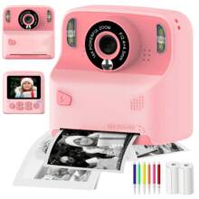 Cámara con impresión instantánea para niños, cámara digital para niños de 1080p con pantalla HD, regalo ideal de juguetes para niños y niñas de 6 a 14 años, incluye 2 rollos de papel de impresión y 6 bolígrafos de colores