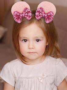 2pcs Shiny Plush Mouse Ear Hair Clips With Glittery Bow, Adorable Girl Hair Clips Suitable For Holiday Costumes And Parties - 1 to 2 - View 7