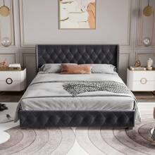 Double Bed 140 * 200 Cm, Hydraulic Bed With Storage Space, Velvet Dark Grey - 深灰色 140 * 200 cm - 查看 2