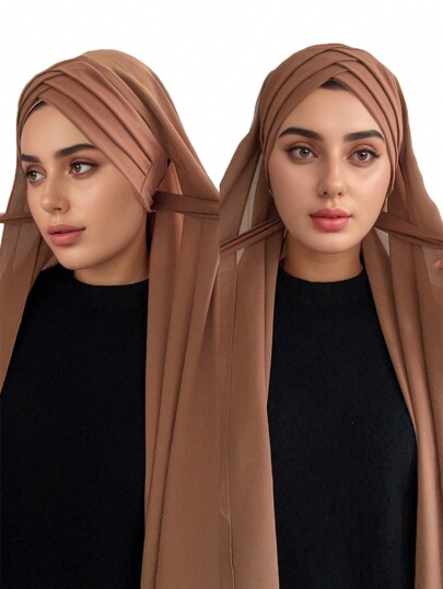 1pc Solid Color Cross Tie Convenient Modal Hijab